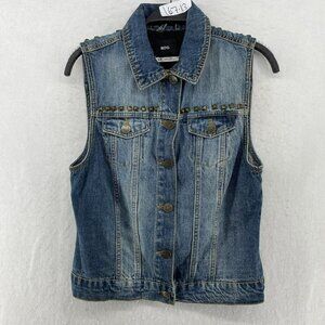 BDG Jean Vest Jacket Women's Sz SP Blue Button-Up Collared Studded Denim Pockets